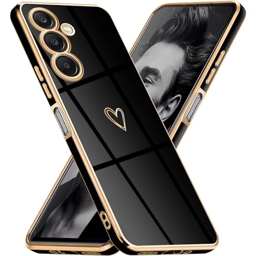 Mkej Glitzernde Handyhülle Für Samsung Galaxy A35 5G Hülle mit Kameraobjektivschutz, Herz Love Design Galvanik Stoßfeste Dünne TPU Silikon Schutzhülle für Samsung Galaxy A35 5G, Schwarz Gold Mkej Glitzernde Handyhülle Für Samsung Galaxy A35 5G Hülle mit Kameraobjektivschutz, Herz Love Design Galvanik Stoßfeste Dünne TPU Silikon Schutzhülle für Samsung Galaxy A35 5G, Schwarz Gold von Mkej