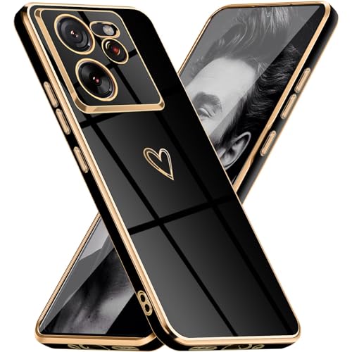Mkej Glitzernde Handyhülle Für Xiaomi 13T/13T Pro Hülle mit Kameraobjektivschutz, Herz Love Design Galvanik Stoßfeste Dünne TPU Silikon Schutzhülle für Xiaomi 13T/13T Pro, Schwarz Gold Mkej Glitzernde Handyhülle Für Xiaomi 13T/13T Pro Hülle mit Kameraobjektivschutz, Herz Love Design Galvanik Stoßfeste Dünne TPU Silikon Schutzhülle für Xiaomi 13T/13T Pro, Schwarz Gold von Mkej