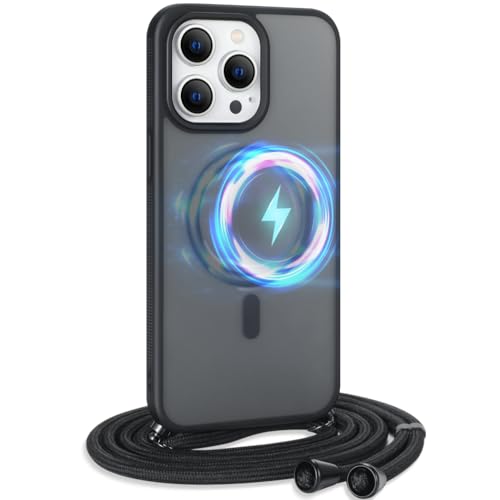Mkej Handykette Hülle kompatibel mit iPhone 16 Pro Max Hülle mit Band zum Umhängen, Magnetische Handyhülle Kompatibel mit MagSafe, Transluzente Matte Harte PC-Rückseite, Stoßfeste Schutzhülle Schwarz Mkej Handykette Hülle kompatibel mit iPhone 16 Pro Max Hülle mit Band zum Umhängen, Magnetische Handyhülle Kompatibel mit MagSafe, Transluzente Matte Harte PC-Rückseite, Stoßfeste Schutzhülle Schwarz von Mkej