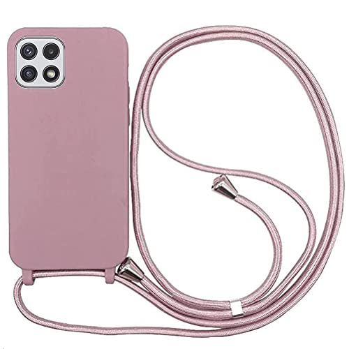 Mkej Handykette Kompatibel mit Samsung Galaxy A22 5G, Liquid Silikon Soft Ultimative Touch Necklace Hülle, TPU Stoßfest Handyhülle mit Verstellbarer Umhängehülle für Samsung A22 5G - Roségold von Mkej