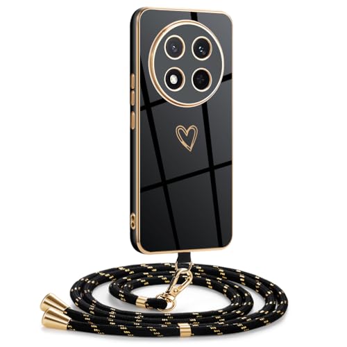 Mkej Hülle Kompatibel mit Honor Magic 7 Lite 5G Hülle mit Band, Galvanik Silicone Handyhülle mit Herz Love Design, Abnehmbar und einstellbar Handykette für Honor Magic 7 Lite 5G von Mkej