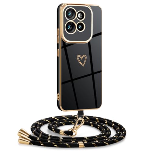 Mkej Hülle Kompatibel mit Motorola Edge 50 Neo Hülle mit Band, Galvanik Silicone Handyhülle mit Herz Love Design, Abnehmbar und einstellbar Handykette für Motorola Edge 50 Neo von Mkej
