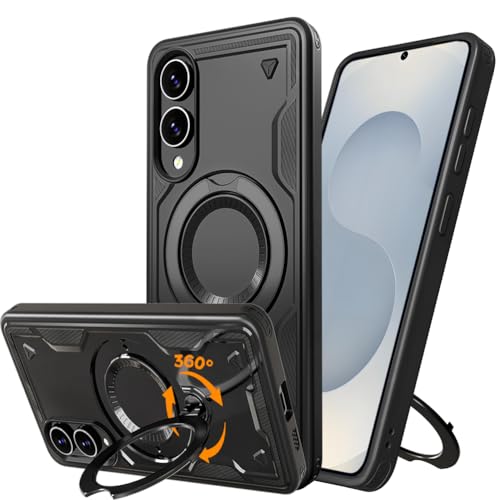 Mkej Hülle für Samsung Galaxy S25 Edge mit 360° Drehbarer Metal Ring Ständer Handyhülle [Unsichtbarer Ständer] [Militärschutz] Stoßfeste Weiche TPU Rand Case für Samsung S25 Edge, Schwarz von Mkej