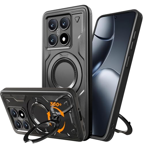 Mkej Hülle für Xiaomi 14T Pro 5G mit 360° Drehbarer Metal Ring Ständer Handyhülle [Unsichtbarer Ständer] [Militärschutz] Stoßfeste Weiche TPU Rand Case für Xiaomi 14T Pro 5G, Schwarz von Mkej