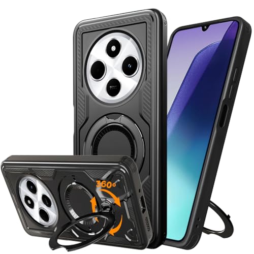 Mkej Hülle für Xiaomi Redmi 14C 4G mit 360° Drehbarer Metal Ring Ständer Handyhülle [Unsichtbarer Ständer] [Militärschutz] Stoßfeste Weiche TPU Rand Case für Xiaomi Redmi 14C 4G, Schwarz von Mkej