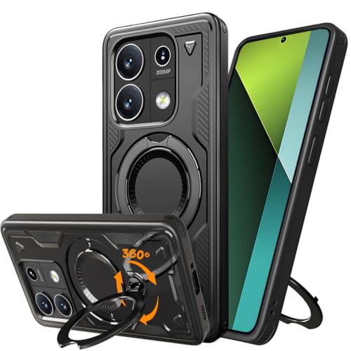 Mkej Hülle für Xiaomi Redmi Note 13 5G mit 360° Drehbarer Metal Ring Ständer Handyhülle [Unsichtbarer Ständer] [Militärschutz] Stoßfeste Weiche TPU Rand Case für Xiaomi Redmi Note 13 5G, Schwarz von Mkej