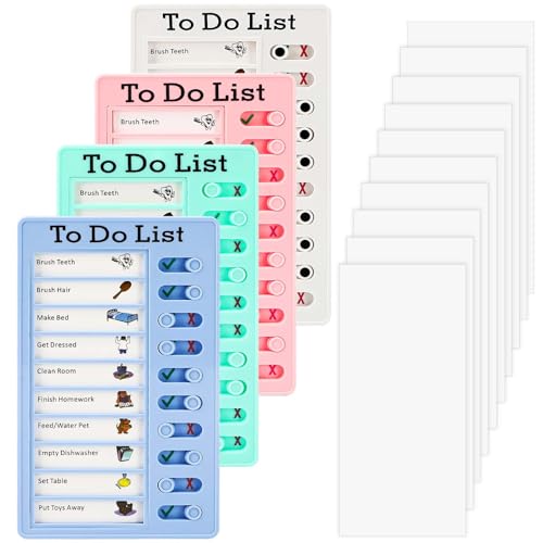 Mkitnvy 4 Stück Memo Checklist Boards, To Do List Checklist Board, Chore Chart für Kinder mit 10 Austauschbaren Leeren Abnehmbar Aufgabenplanung Liste für Kinder Lernplanung Zeitplan von Mkitnvy