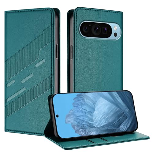 Mldjomid Handyhülle für Google Pixel 10/ Pixel 10 Pro Lederhülle Hülle Pixel10 Klapphülle mit Magnetisch Kartenfach Ständer Schutzhülle für Googlepixel 10 Pro Flip Phone Case Cover, Dunkelgrün von Mldjomid