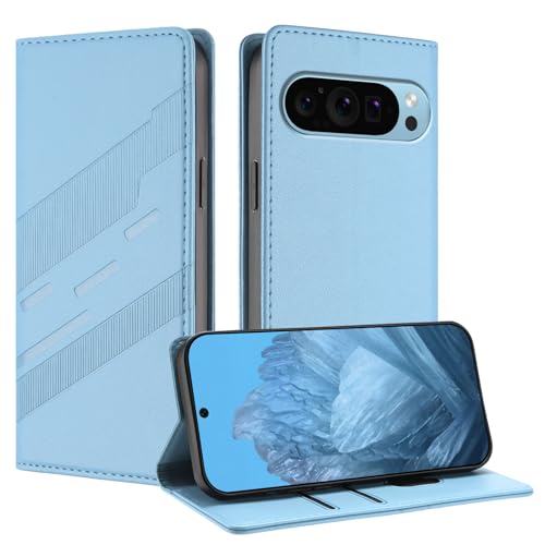 Mldjomid Handyhülle für Google Pixel 10/ Pixel 10 Pro Lederhülle Hülle Pixel10 Klapphülle mit Magnetisch Kartenfach Ständer Schutzhülle für Googlepixel 10 Pro Flip Phone Case Cover, Hellblau von Mldjomid