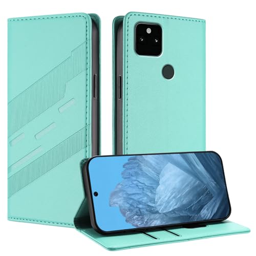 Mldjomid Handyhülle für Google Pixel 5a Lederhülle Hülle Pixel 5a Klapphülle mit Magnetisch Kartenfach Ständer Schutzhülle für Googlepixel 5a Flip Phone Case Cover, Einfacher Style Mintgrün von Mldjomid