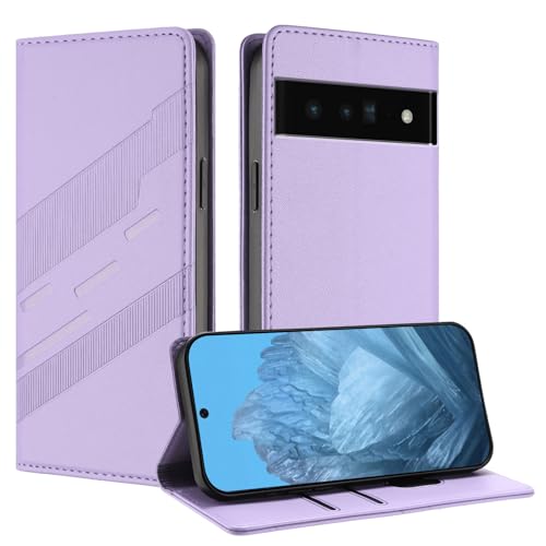 Mldjomid Handyhülle für Google Pixel 6 Pro Lederhülle Hülle Pixel 6 Pro Klapphülle mit Magnetisch Kartenfach Ständer Schutzhülle für Googlepixel 6 Pro Flip Case Cover, Einfacher Style Hellviolett von Mldjomid