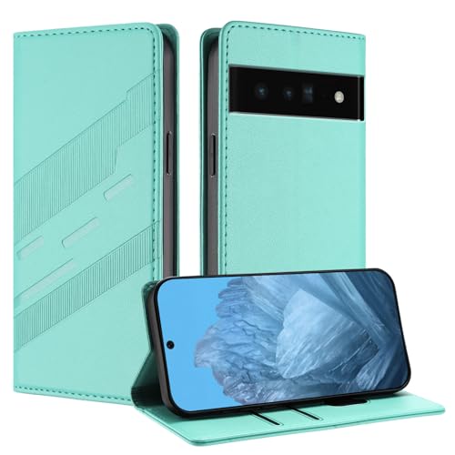 Mldjomid Handyhülle für Google Pixel 6 Pro Lederhülle Hülle Pixel 6 Pro Klapphülle mit Magnetisch Kartenfach Ständer Schutzhülle für Googlepixel 6 Pro Flip Case Cover, Einfacher Style Mintgrün von Mldjomid