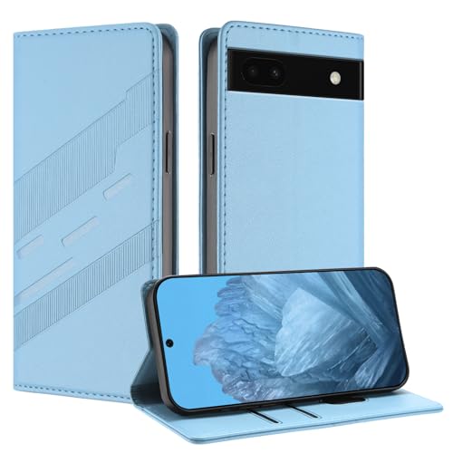 Mldjomid Handyhülle für Google Pixel 6a Lederhülle Hülle Pixel 6a Klapphülle mit Magnetisch Kartenfach Ständer Schutzhülle für Googlepixel 6a Flip Phone Case Cover, Einfacher Style Hellblau von Mldjomid