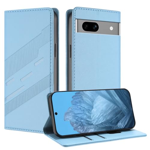 Mldjomid Handyhülle für Google Pixel 7a Lederhülle Hülle Pixel 7a Klapphülle mit Magnetisch Kartenfach Ständer Schutzhülle für Googlepixel 7a Flip Phone Case Cover, Einfacher Style Hellblau von Mldjomid