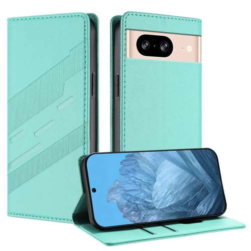 Mldjomid Handyhülle für Google Pixel 8 Lederhülle Hülle Pixel 8 Klapphülle mit Magnetisch Kartenfach Ständer Schutzhülle für Googlepixel 8 Flip Phone Case Cover, Einfacher Style Mintgrün von Mldjomid
