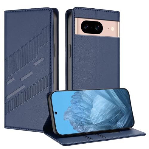 Mldjomid Handyhülle für Google Pixel 8a Lederhülle Hülle Pixel 8a Klapphülle mit Magnetisch Kartenfach Ständer Schutzhülle für Googlepixel 8a Flip Case Cover, Einfacher Style Dunkelblau von Mldjomid
