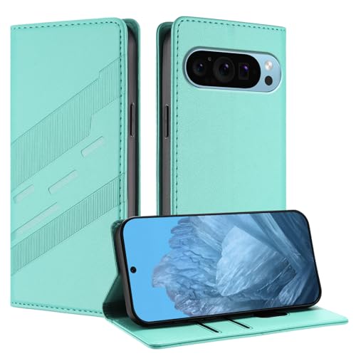 Mldjomid Handyhülle für Google Pixel 9/ Pixel 9 Pro Lederhülle Hülle Pixel 9 Klapphülle mit Magnetisch Kartenfach Ständer Schutzhülle für Googlepixel 9 Pro Flip Phone Case Cover, Mintgrün von Mldjomid