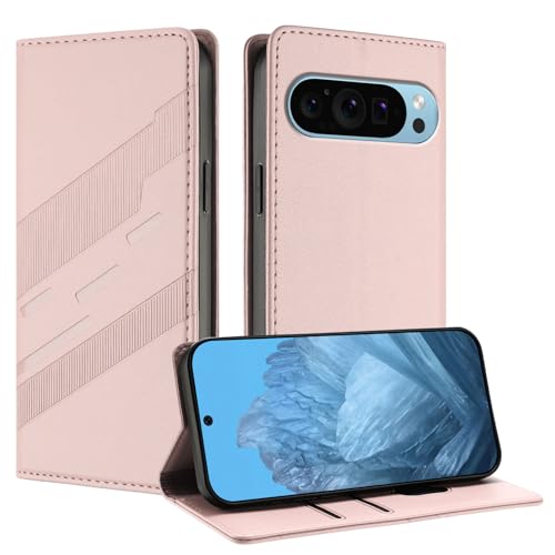 Mldjomid Handyhülle für Google Pixel 9 Pro XL Lederhülle Hülle Klapphülle mit Magnetisch Kartenfächer Ständer Schutzhülle für Googlepixel 9Pro XL Flip Shockproof Case Cover, Rosa von Mldjomid