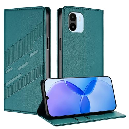 Mldjomid Handyhülle für Xiaomi Redmi A1 4G/ A2 4G PU Lederhülle Hülle XiaoMi RedMi a1 4g Power Klapphülle mit Magnetisch Kartenfach Ständer Schutzhülle für Red Mi a4 4g Flip Case Cover, Dunkelgrün von Mldjomid
