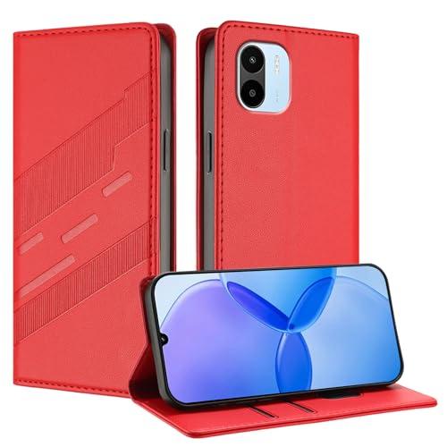 Mldjomid Handyhülle für Xiaomi Redmi A1 4G/ A2 4G PU Lederhülle Hülle XiaoMi RedMi a1 4g Power Klapphülle mit Magnetisch Kartenfach Ständer Schutzhülle für Red Mi a4 4g Flip Case Cover, Rot von Mldjomid
