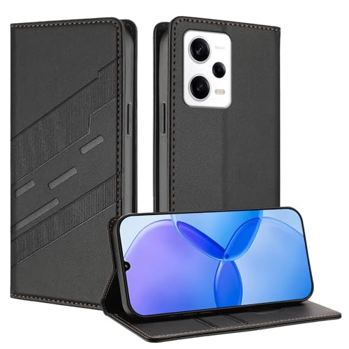 Mldjomid Handyhülle für Xiaomi Redmi Note 12 Explorer/RedMi Note 12 pro+ Plus 5G (India) PU Lederhülle Hülle Klapphülle mit Magnetisch Kartenfach Ständer Schutzhülle Flip Case Cover, Schwarz von Mldjomid