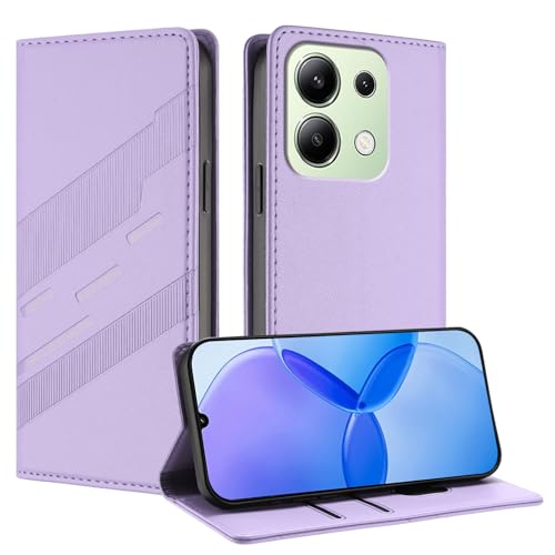 Mldjomid Handyhülle für Xiaomi Redmi Note 13 4G PU Lederhülle Hülle XiaoMi Note13 4g Klapphülle mit Magnetisch Kartenfach Ständer Schutzhülle für RedMi Note 13 4G Flip Phone Case Cover, Hellviolett von Mldjomid