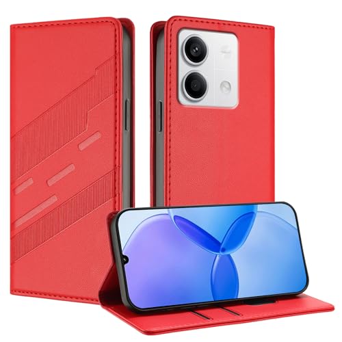Mldjomid Handyhülle für Xiaomi Redmi Note 13 5G PU Lederhülle Hülle XiaoMi Note13 5g Klapphülle mit Magnetisch Kartenfach Ständer Schutzhülle für RedMi Note 13 5G Flip Phone Case Cover, Rot von Mldjomid