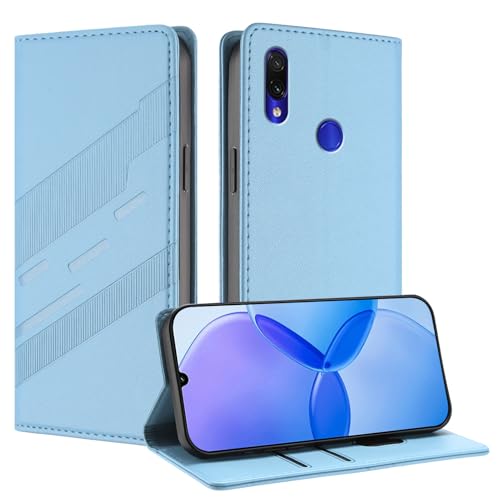 Mldjomid Handyhülle für Xiaomi Redmi Note 7/ Note 7 Pro/Red Mi Note 7S PU Lederhülle Hülle Tasche Wallet Klapphülle mit Magnetisch Kartenfach Ständer Schutzhülle Flip Case Cover, Hellblau von Mldjomid