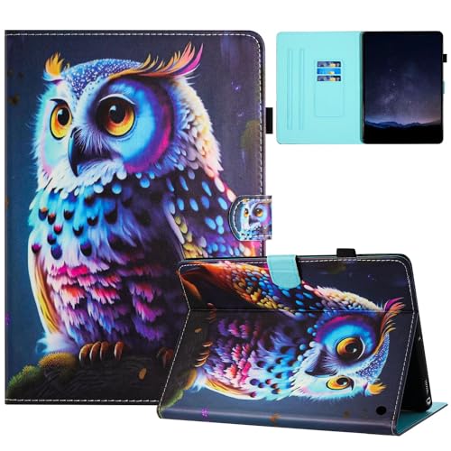Mldjomid Hülle Kompatibel mit 7" Kindle Paperwhite(12. Generation) - 2024 Flip Cover Multi-Winkel Betrachtung Kunstleder Tablet Schutzhülle mit Dokumentschlitze Ebook Schutzhülle, Bunte Eule von Mldjomid