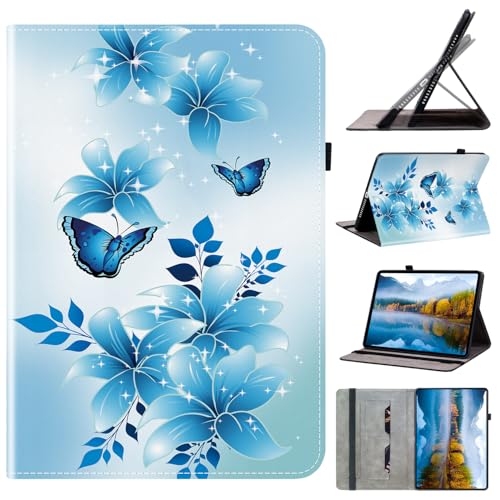 Mldjomid Hülle für Samsung Galaxy Tab A8 10.5" SM-X200/ SM-X205 PU Leder Flip Tablet Schutzhülle mit Stifthalter Kartenschlitz Ständer Cover Case für Galaxy Tab A8 10.5 2021 (Blauer Schmetterling) von Mldjomid