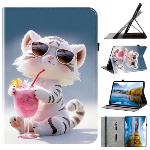 Mldjomid Hülle für iPad (A16) 11" (11. Generation 2025)/iPad 10,9" (10. Generation 2022) PU Leder Flip Tablet Schutzhülle mit Ständer Kartenschlitz Stifthalter Tablette Cover (Cartoon-Tiger) von Mldjomid