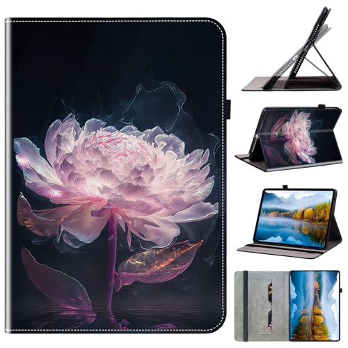 Mldjomid Hülle für itel Pad One (10.1 Zoll) 2023 Premium PU Leder Flip Schutzhülle mit Ständer Kartenschlitz Stifthalter Cover Case für itel Pad One 10.1" Tablet 2023 (Lila Pfingstrosen) von Mldjomid