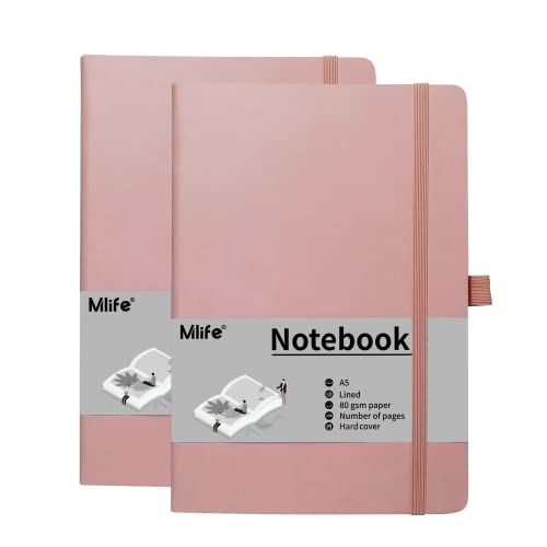 Mlife 2 Pack A5 Journal Notizbuch, 192 Seiten, Hardcover mit elastischem Verschlussband und Falttasche(Rosa) von Mlife