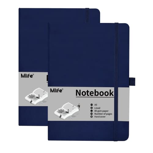 Mlife 2 pack A5 Journal Notizbuch, 192 Seiten, Hardcover mit elastischem Verschlussband und Falttasche (Blau) von Mlife