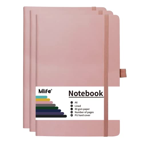 Mlife 3 Pack A6 Klein Journal Notizbuch, 192 Seiten, A6 Notizbücher Mini Hardcover mit elastischem Verschlussband und Falttasche (Rosa)… von Mlife