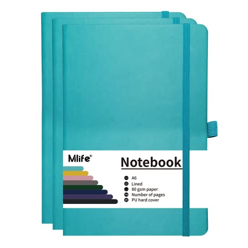 Mlife 3Pack A6 Klein Journal Notizbuch, 192 Seiten, A6 Notizbücher Mini Hardcover mit elastischem Verschlussband und Falttasche (Türkis)… von Mlife