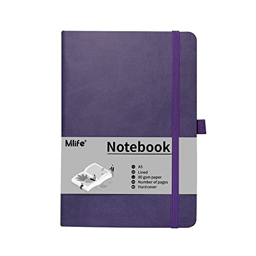 Mlife A5 Journal Notizbuch, 192 Seiten, Hardcover mit elastischem Verschlussband und Falttasche(Lila) von Mlife