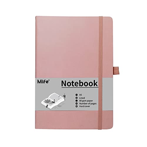 Mlife A5 Journal Notizbuch, 192 Seiten, Hardcover mit elastischem Verschlussband und Falttasche(Rosa) von Mlife
