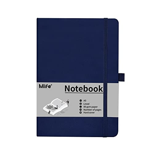 Mlife A5 Journal Notizbuch, 192 Seiten, Hardcover mit elastischem Verschlussband und Falttasche (Blau) von Mlife