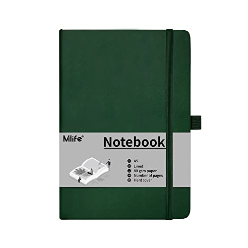 Mlife A5 Journal Notizbuch, 192 Seiten, Hardcover mit elastischem Verschlussband und Falttasche (Grün) von Mlife