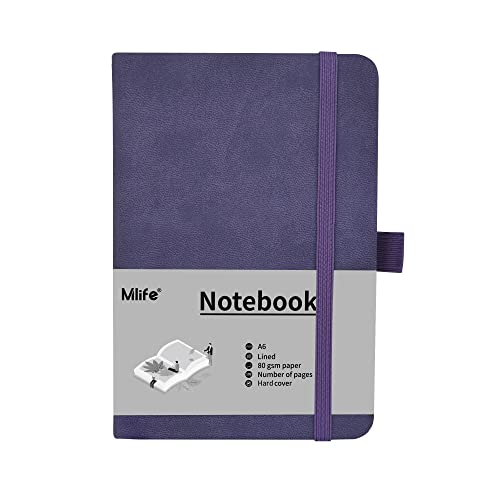 Mlife A6 Klein Journal Notizbuch, 192 Seiten, A6 Notizbücher Mini Hardcover mit elastischem Verschlussband und Falttasche(Lila) von Mlife