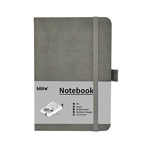 Mlife A6 Klein Journal Notizbuch, 192 Seiten, A6 Notizbücher Mini Hardcover mit elastischem Verschlussband und Falttasche (Grau) von Mlife