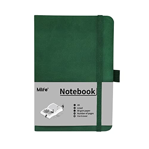 Mlife A6 Klein Journal Notizbuch, 192 Seiten, A6 Notizbücher Mini Hardcover mit elastischem Verschlussband und Falttasche (Grün) von Mlife