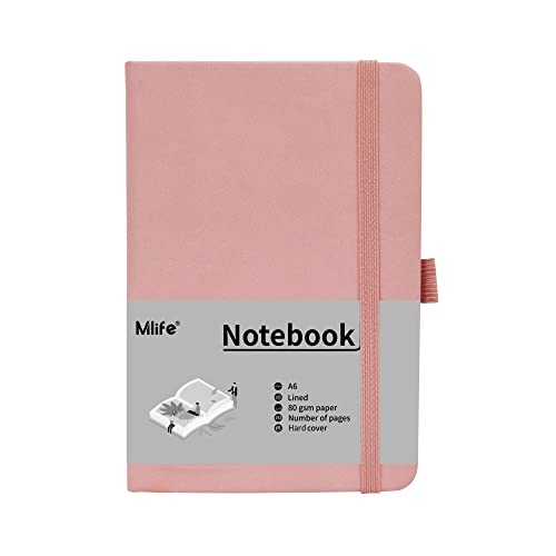 Mlife A6 Klein Journal Notizbuch, 192 Seiten, A6 Notizbücher Mini Hardcover mit elastischem Verschlussband und Falttasche (Rosa) von Mlife