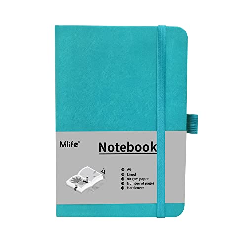 Mlife A6 Klein Journal Notizbuch, 192 Seiten, A6 Notizbücher Mini Hardcover mit elastischem Verschlussband und Falttasche (Türkis) von Mlife