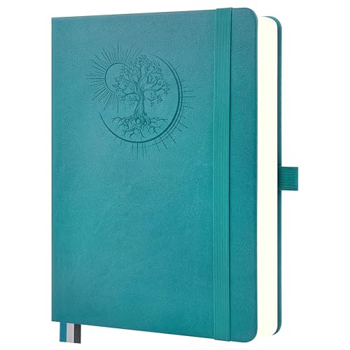 Mlife Notizbuch B5 mit Lebensbaum-Design–300 Seiten,100g Papier,PU-Cover,elastisches Band,Stifthalter,3 Lesezeichen–Ideal für Beruf, Studium & Geschenk(Blaugrün) von Mlife
