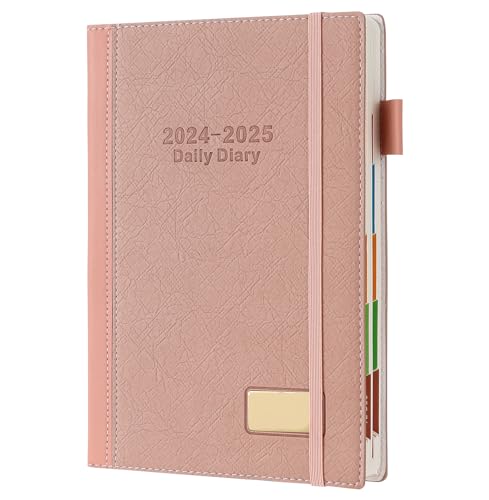 Akademischer Terminplaner 2024 2025, Seite pro Tag, Hardcover Organizer, Tagesplaner von Juli 2024 bis Juni 2025, Produktivitätsplaner mit Stifthalter, Innentasche (Rosa) von Mljtoyo