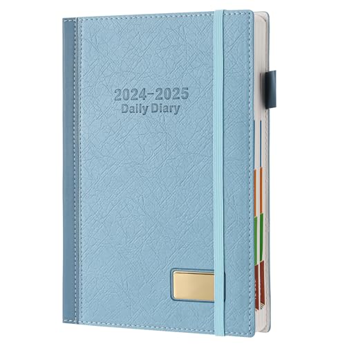 Akademischer Terminplaner 2024 2025, Seite pro Tag, Hardcover Organizer, Tagesplaner von Juli 2024 bis Juni 2025, Produktivitätsplaner mit Stifthalter, Innentasche (blau) von Mljtoyo