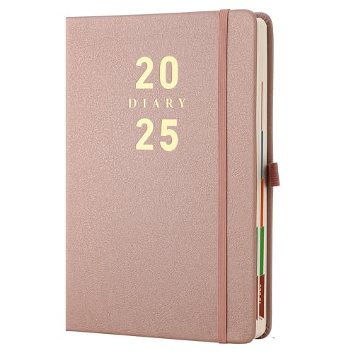 Mljtoyo Terminplaner 2025, Tag pro Seite, Tagesplaner, 2025 Seite pro Tag, Hardcover, Stifthalter, Gummiband, Lesezeichen, Rückentasche (Roségold 2025, A5) von Mljtoyo