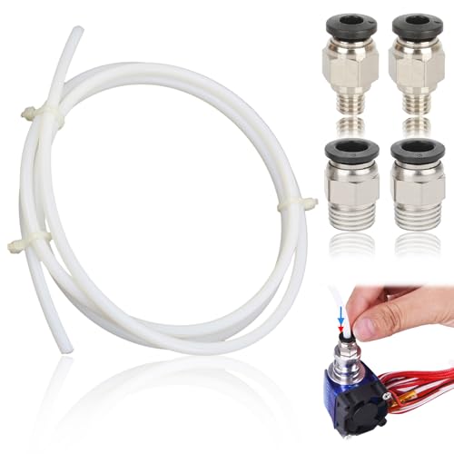 3D-Drucker Teflon-Schlauch, PTFE Teflon Tube 2m Teflonschlauch Zubehör, 2 Stück PC4-M6-Schnellkupplung 2 Stück PC4-M10 Gerade Pneumatikkupplung Zum Verbinden von 3D-Drucker mit 1,75mm Filament von Mmgoqqt